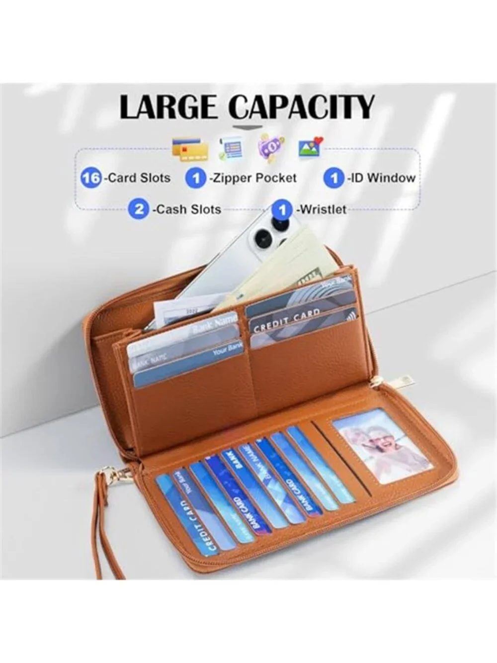 Womens RFID Leather Wallet Clutch Wristlet Large Capacity Card Holder Organizer